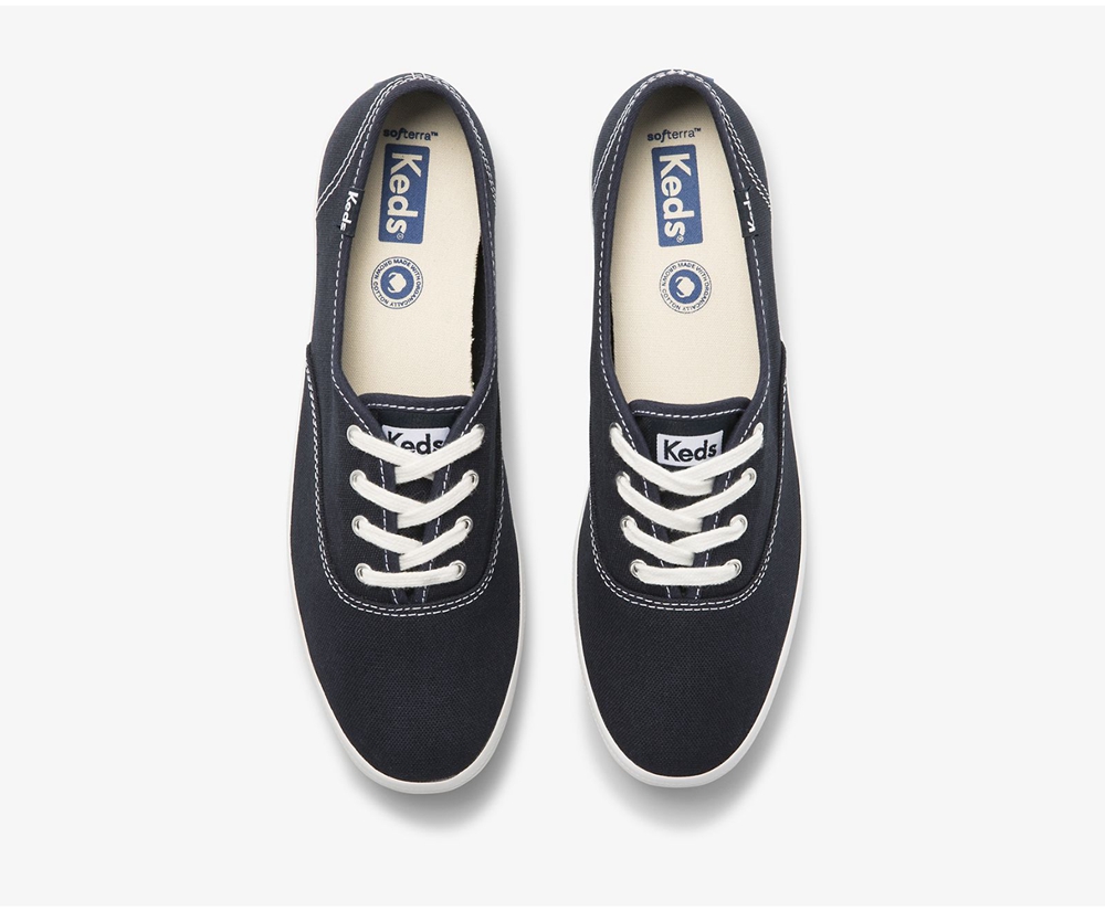 Womens Keds Sneakers - Champion Organic Cotton Canvas - Navy - 8234-TXFMH